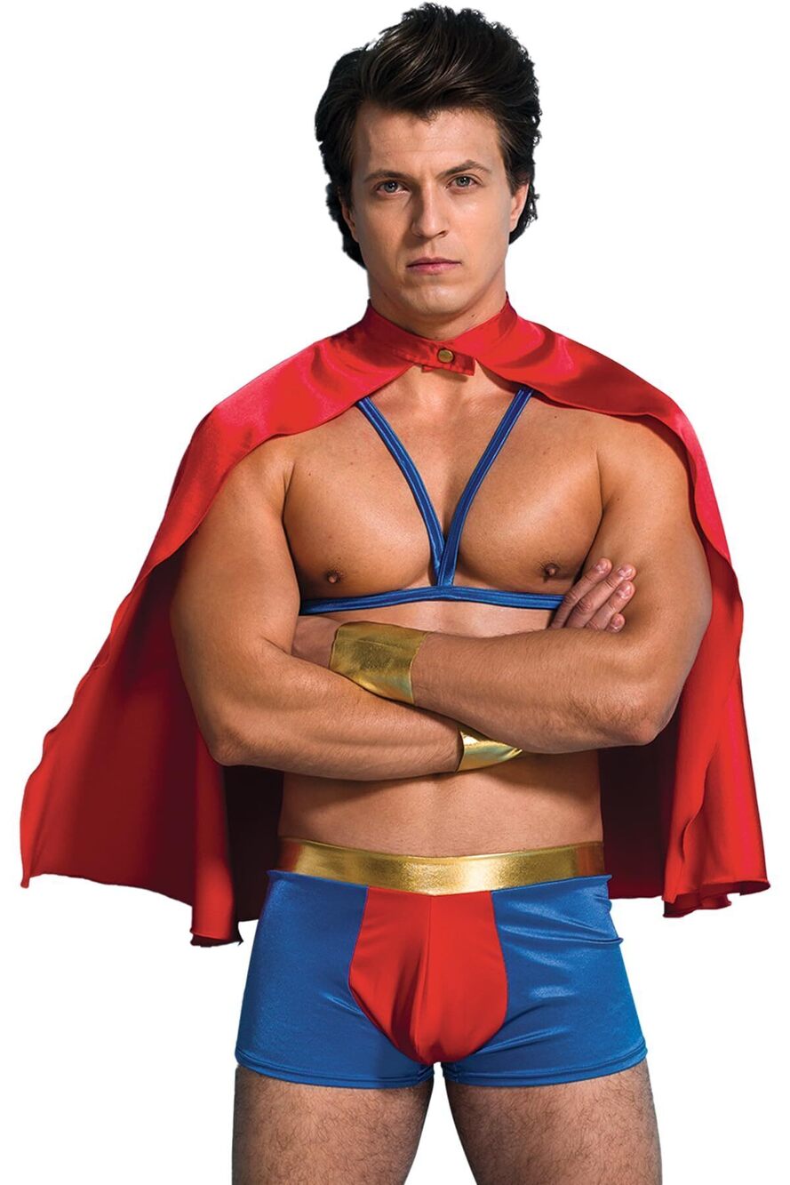 5499 Superhero Lingerie Costume Boxer Cosplay Outfits with Red Cloak